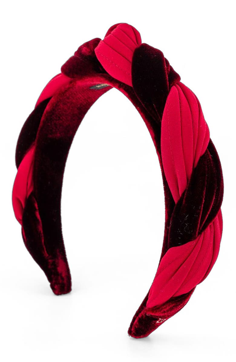 Alexandre de Paris Olympe Velvet Braided Headband, Main, color, Burgundy