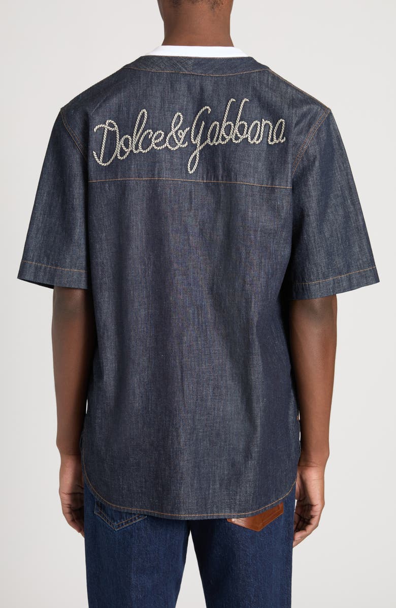 Dolce&Gabbana Embroidered Denim Bowling Shirt, Alternate, color,