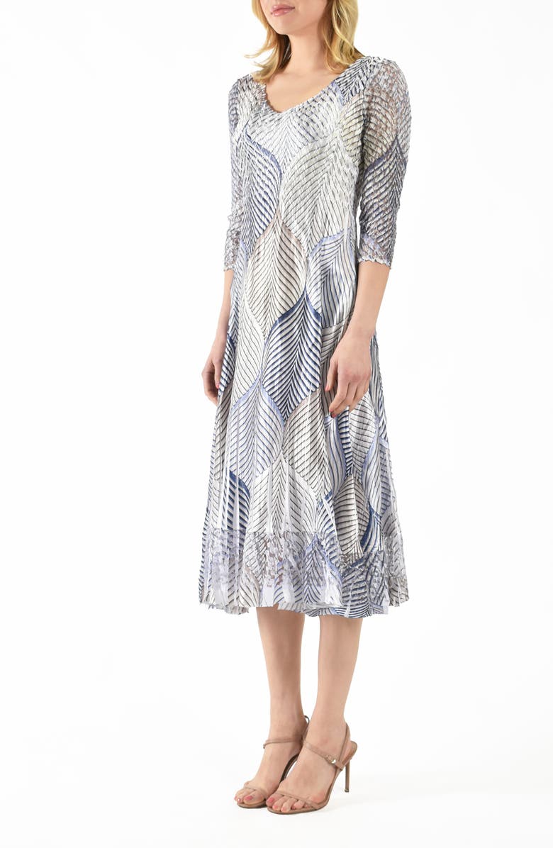 Komarov Abstract Print Charmeuse & Lace Cocktail Midi Dress, Alternate, color, 