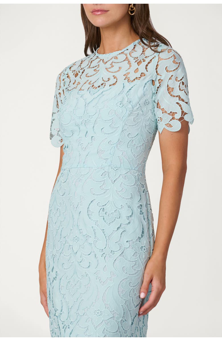 Shoshanna Midnight Mosaic Crepe de Chine Lace Hillary Dress, Alternate, color, Sea Mist