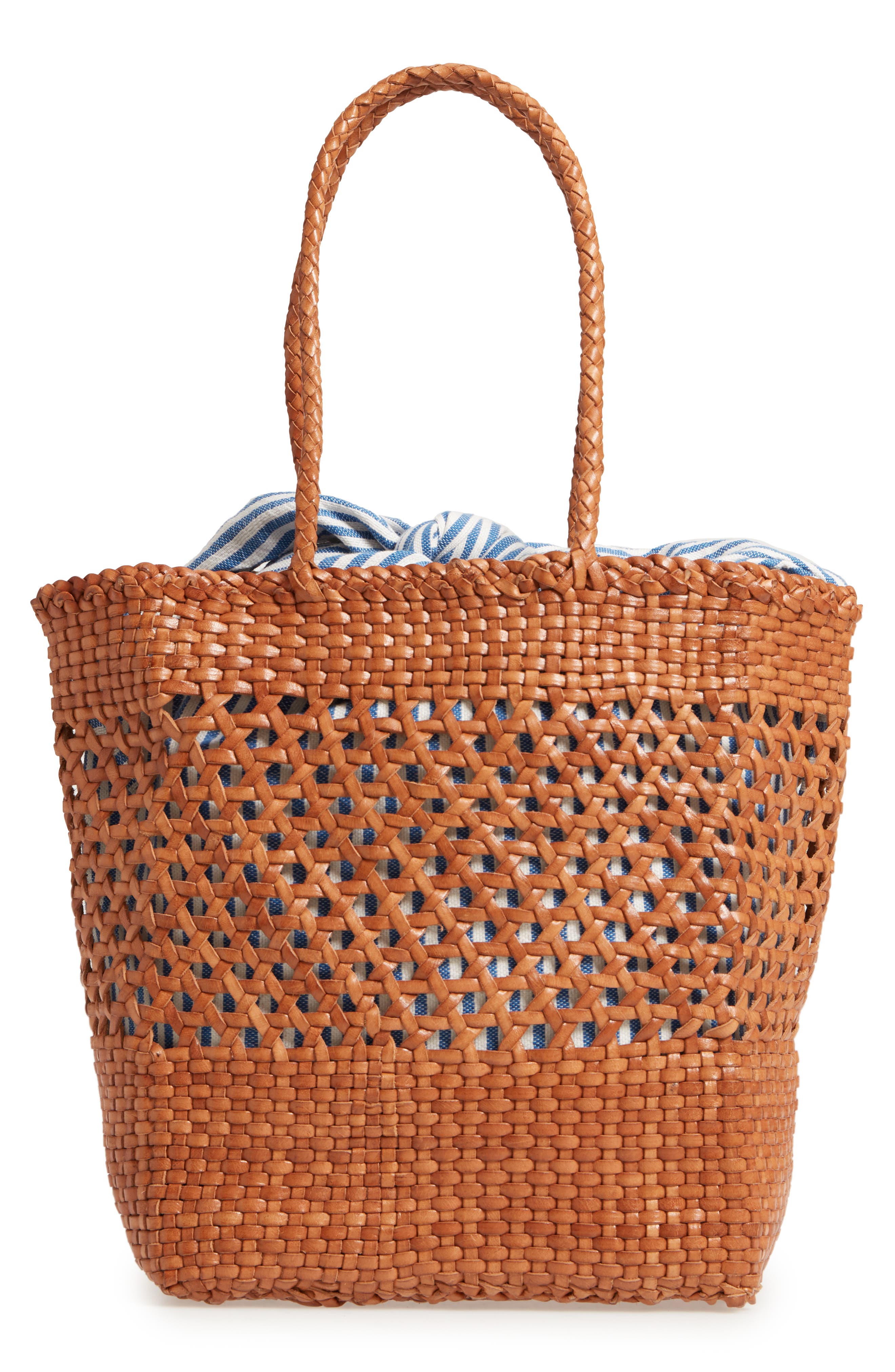 Maya Woven Leather Tote, Alternate, color, TAN/ BLUE/ CREAM