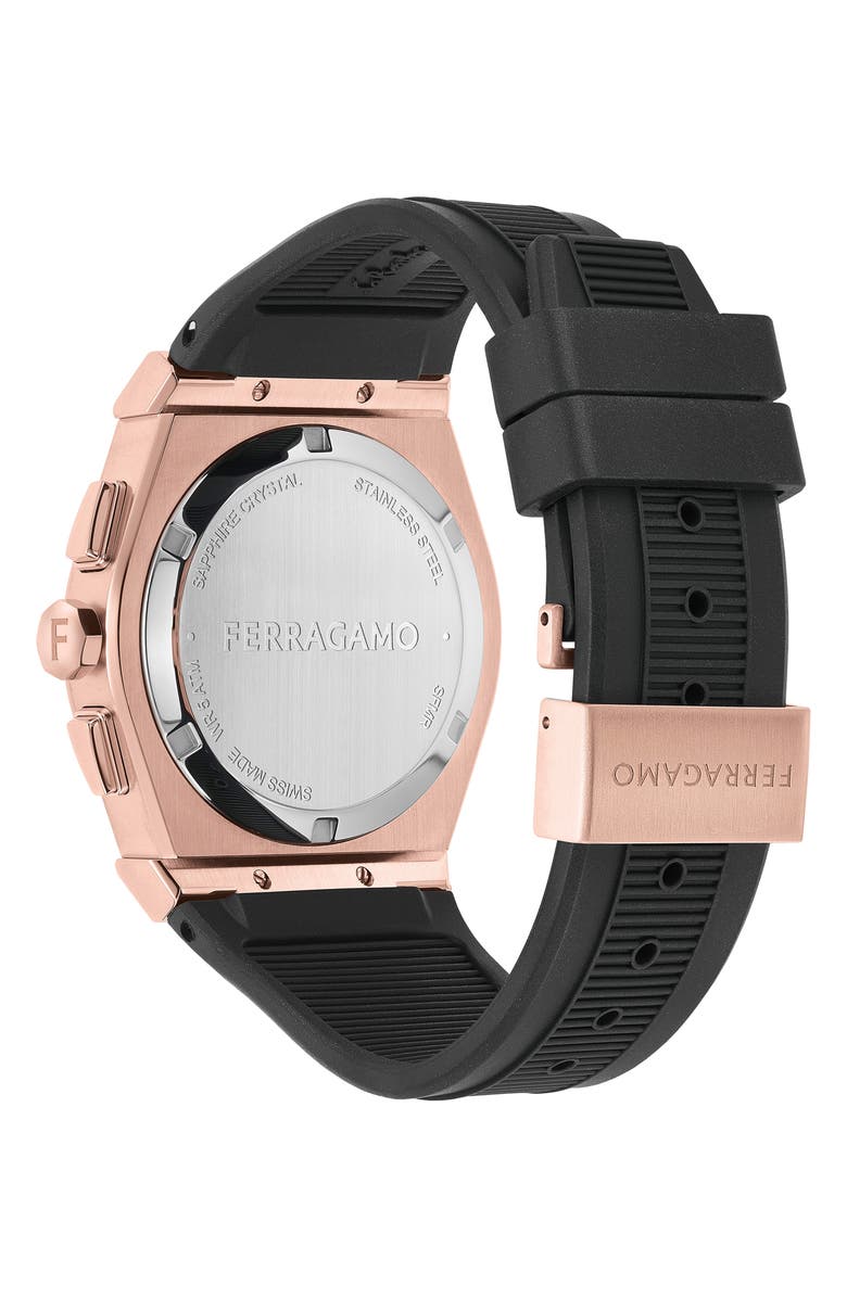 FERRAGAMO Vega Chronograph Silicone Strap Watch, 42mm, Alternate, color, Ip Rose Gold