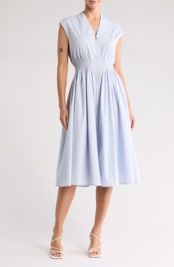 By Design Sable Zip Cotton Poplin Midi Dress In Halogen Blue