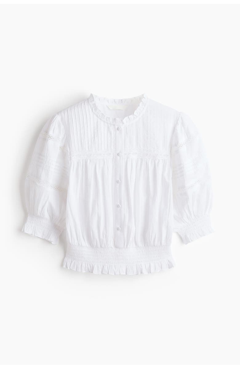 H&M Pintucked cotton blouse, Alternate, color, White