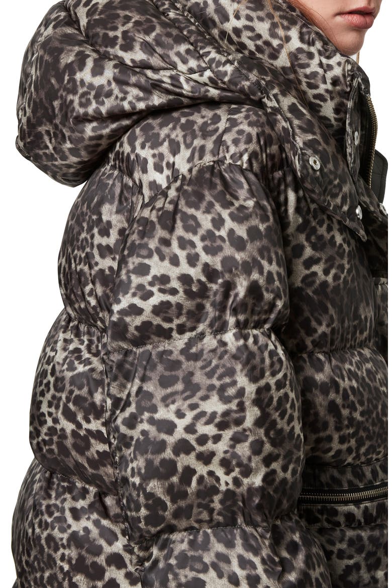 Kala Leopard Puffer Coat, Alternate, color, BROWN