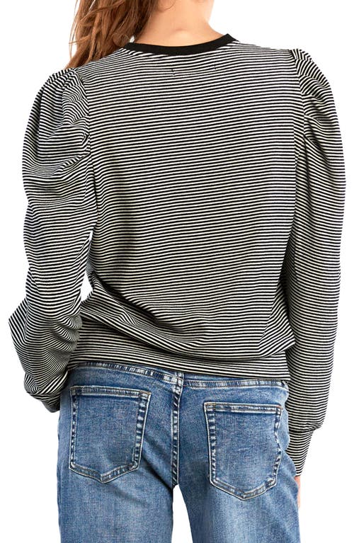 Billy T Stripe Puff Shoulder Top In Gray