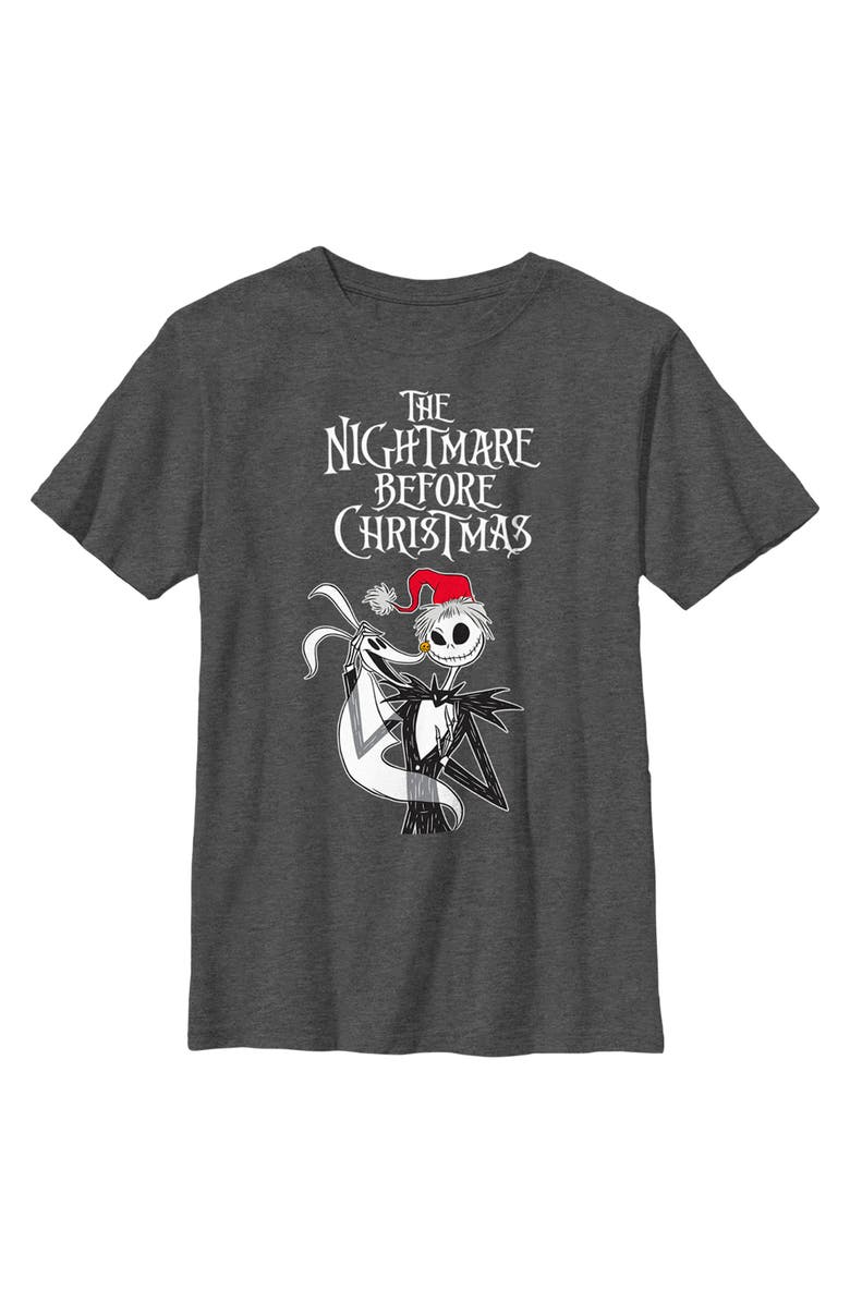 The Nightmare Before Christmas Boy's The Nightmare Before Christmas Jack Skellington Santa Hat Logo  Graphic T-Shirt, Main, color, Charcoal Heather