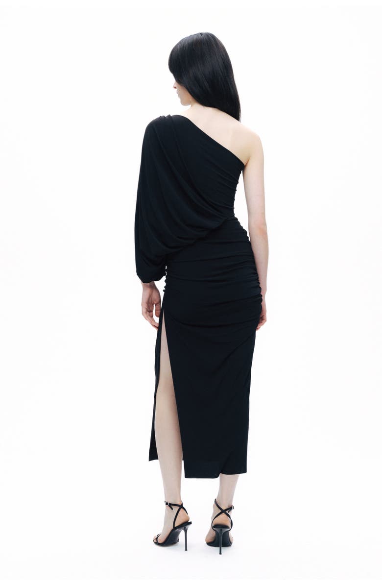 Nocturne Black One-Shoulder Draped Maxi Dress, Alternate, color,