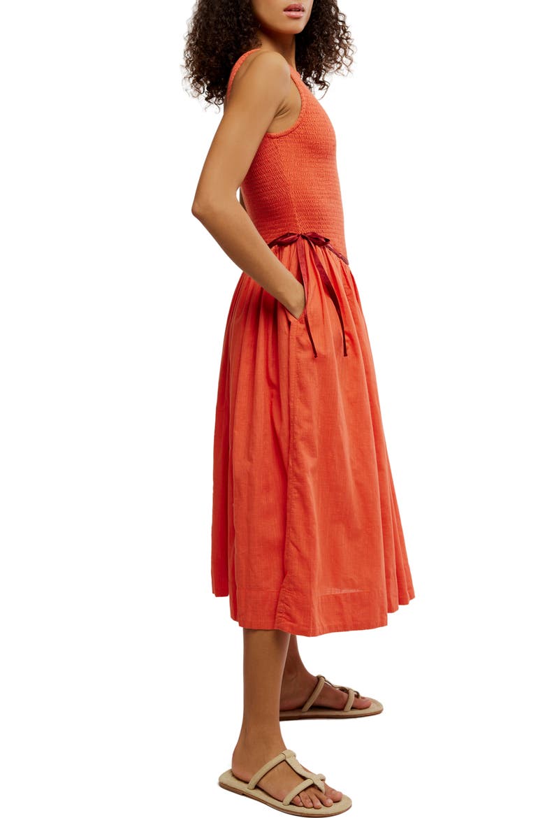 Nightingale Smocked Bodice Midi Sundress, Alternate, color, ROSE SIENNA COMBO