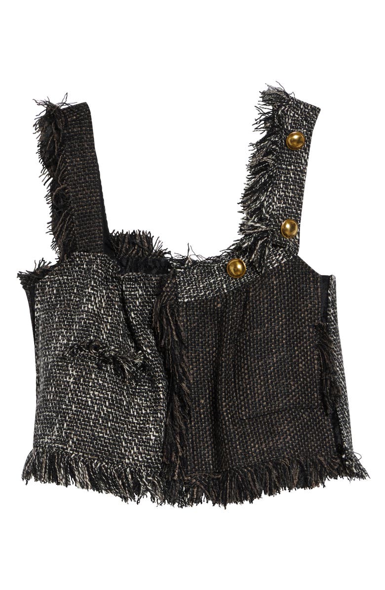 Sacai Crop Mixed Tweed Camisole, Main, color, Black
