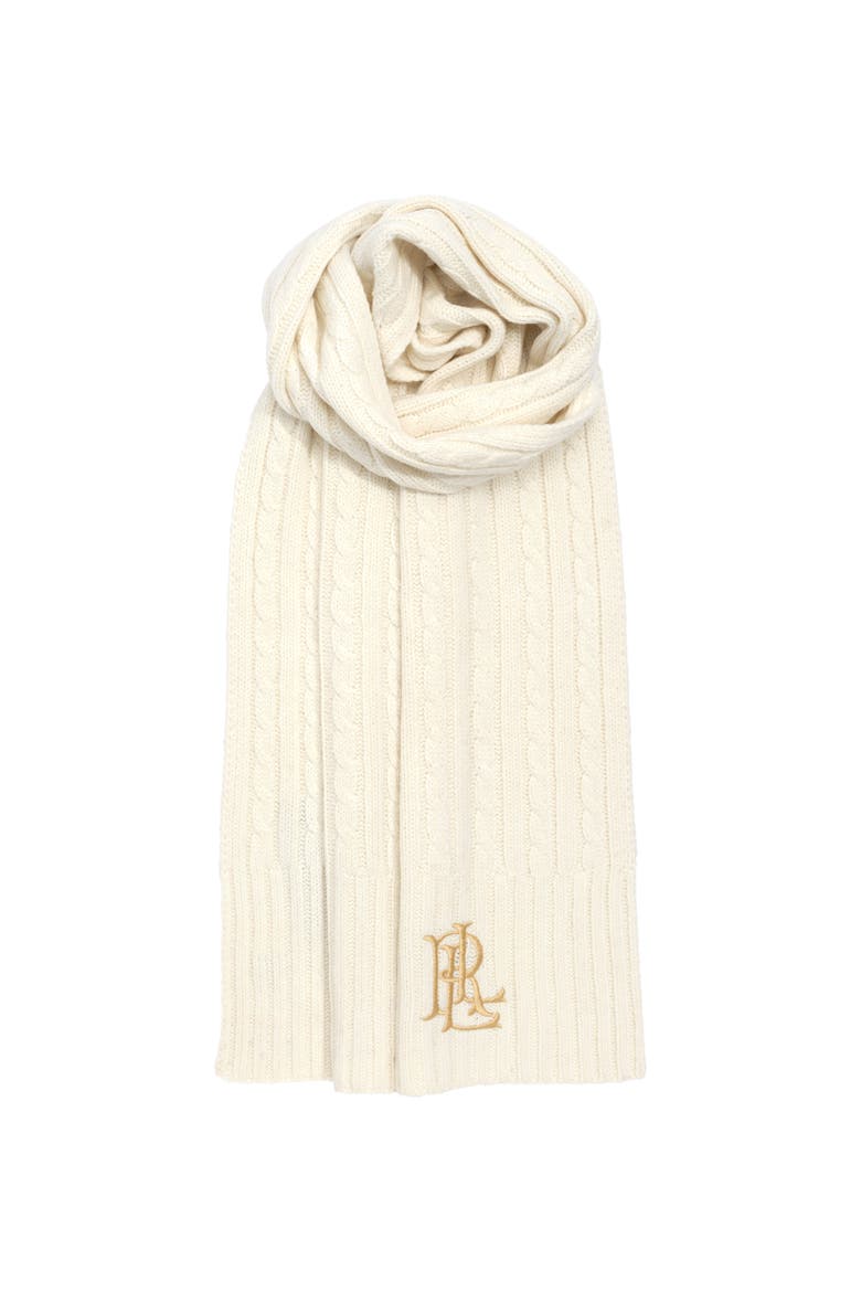 core cable logo scarf, Main, color, cream