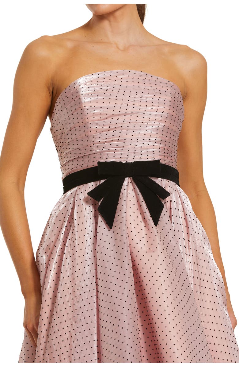 Mac Duggal Polka Dot Organza Strapless Bow Detail Ankle Dress, Alternate, color, Rose Pink