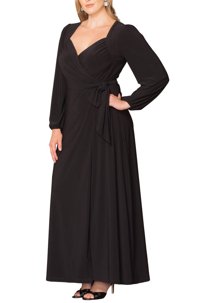 Modern Muse Long Sleeve Wrap Gown, Alternate, color, BLACK NOIR