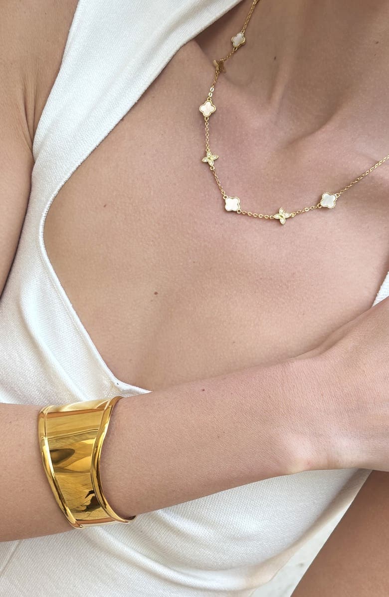 Adornia Mixed Mother-of-Pearl & Cubic Zirconia Clover Station Necklace, Alternate, color, White