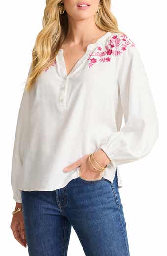 Tommy Bahama Coastal Tide Embroidered Linen Blend Peasant Top
