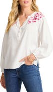 Tommy Bahama Coastal Tide Embroidered Linen Blend Peasant Top