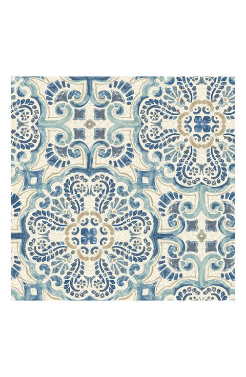 Blue Florentine Tile Peel & Stick Vinyl Wallpaper