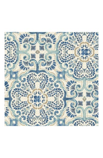 Wallpops Blue Florentine Tile Peel & Stick Vinyl Wallpaper In Blue