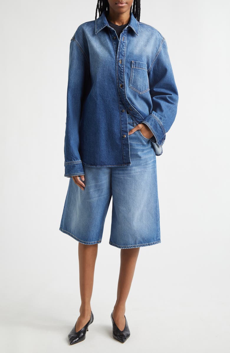 Haikure New Becky Wide Leg Denim Bermuda Shorts, Alternate, color, Real Blue