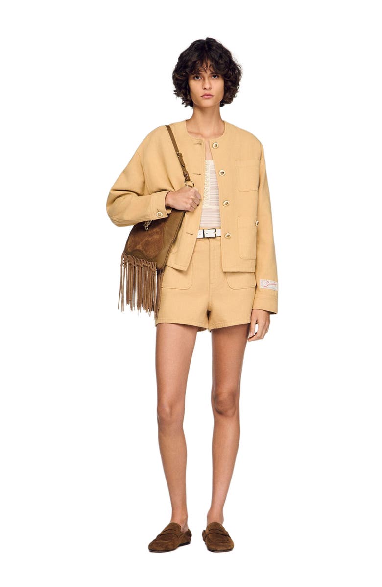 SANDRO Denim jacket, Alternate, color, Beige