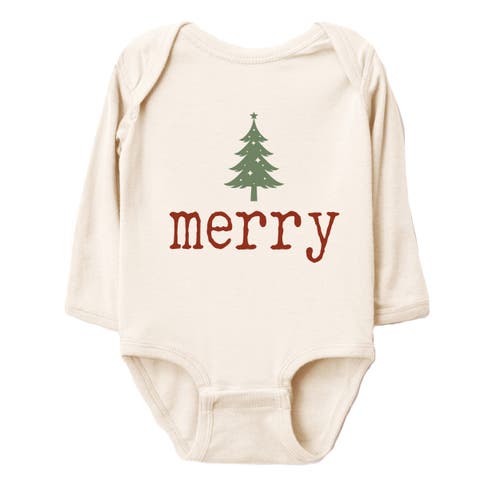 Merry Christmas Tree Stars Long Sleeve Bodysuit (Baby)