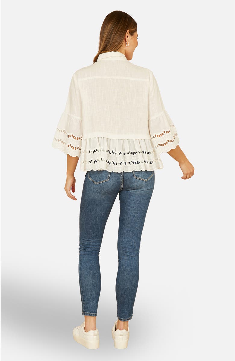 Yumi 34 Sleeve Relaxed Scallop Trim Shirt, Alternate, color, White