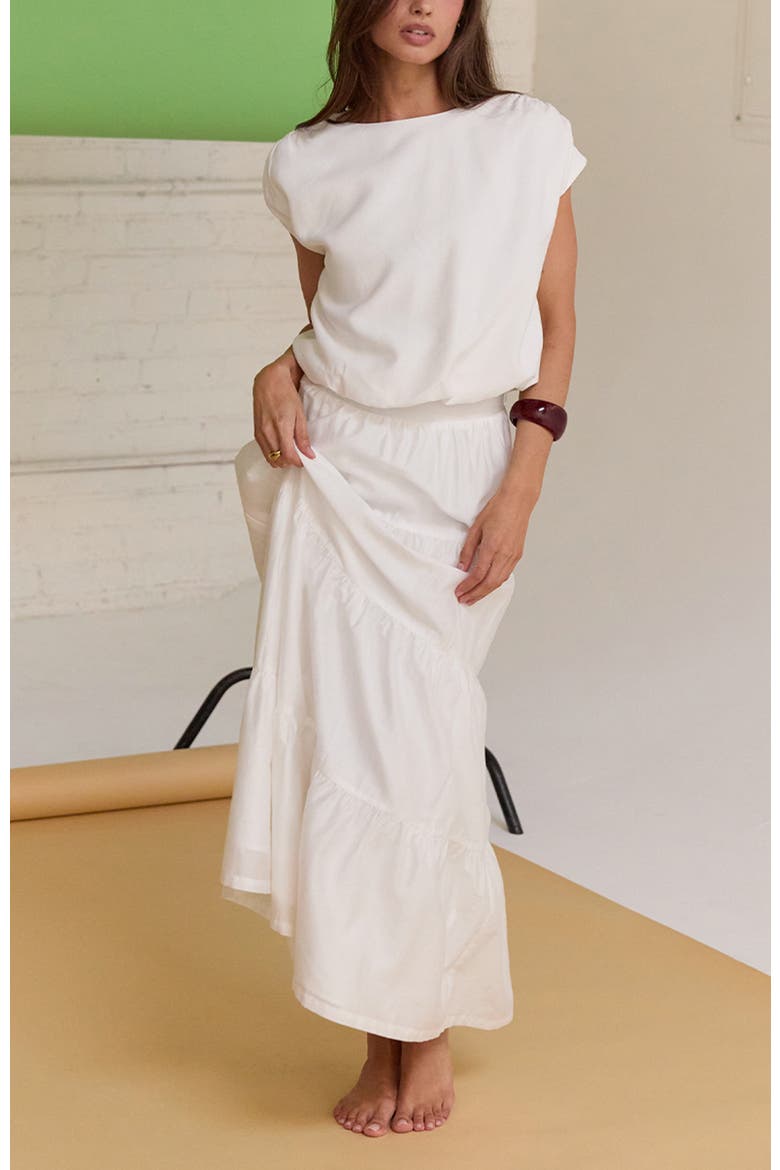 Tiered Tencel Maxi Skirt, Alternate, color, White