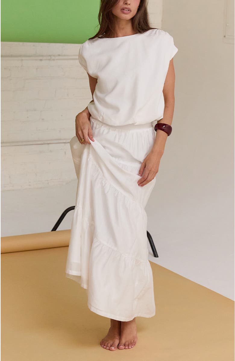 CRESCENT Tiered Tencel Maxi Skirt, Alternate, color, White