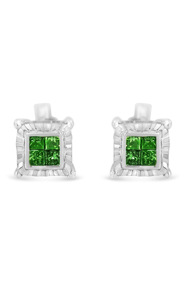 Silver Color Princess Diamond Quad Stud Earring, Main, color, White