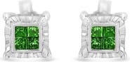Haus of Brilliance Silver Color Princess Diamond Quad Stud Earring