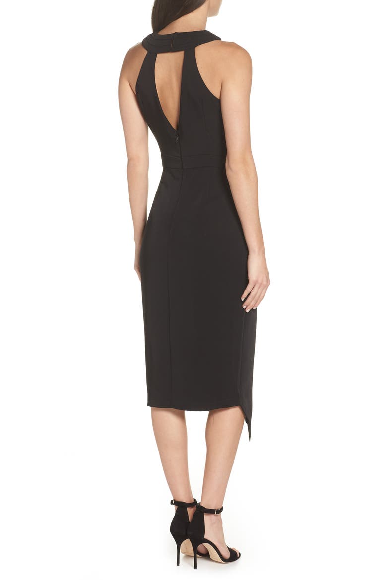 Twist Front Asymmetrical Cocktail Dress, Alternate, color, BLACK