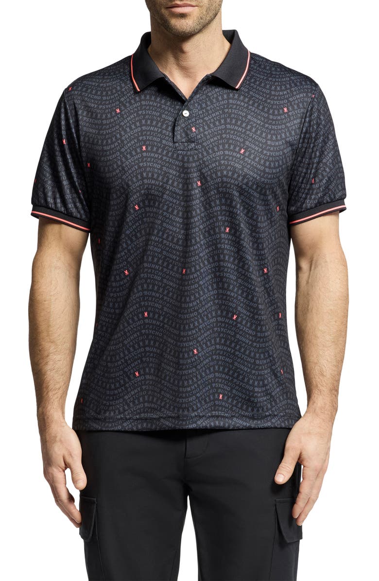 Psycho Bunny Winston Print Sport Polo, Main, color, Black