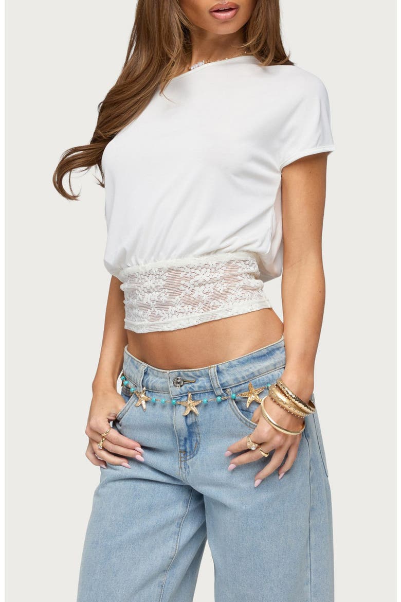 Machy Lace Trim One-Shoulder Top, Alternate, color, CREAM
