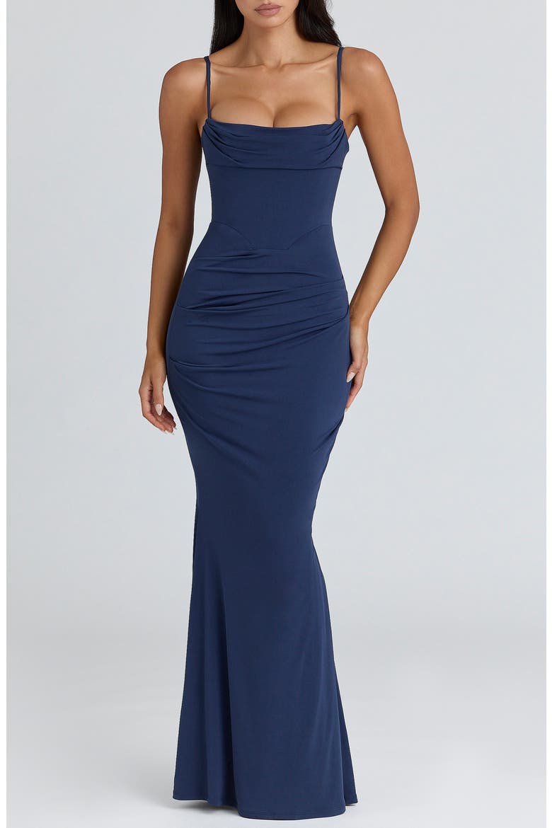 Milena Corset Trumpet Gown, Main, color, NAVY