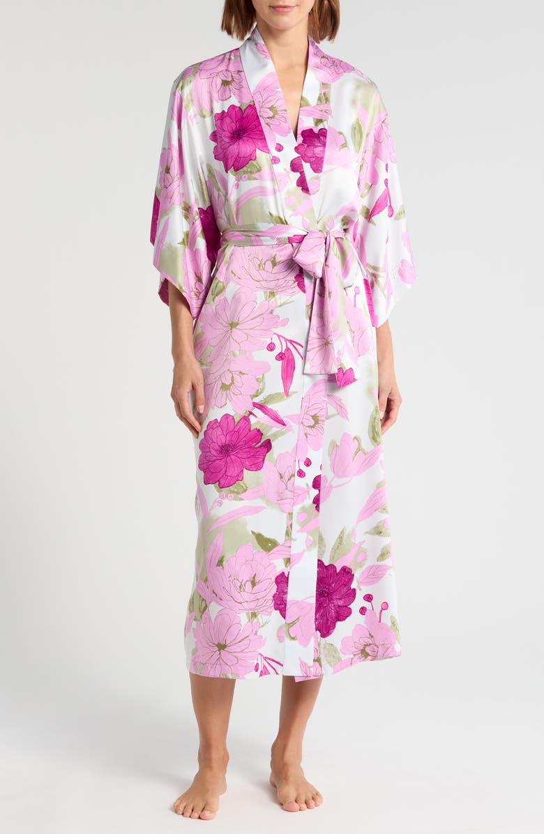 Natori Peony Blossom Satin Robe, Main, color, 