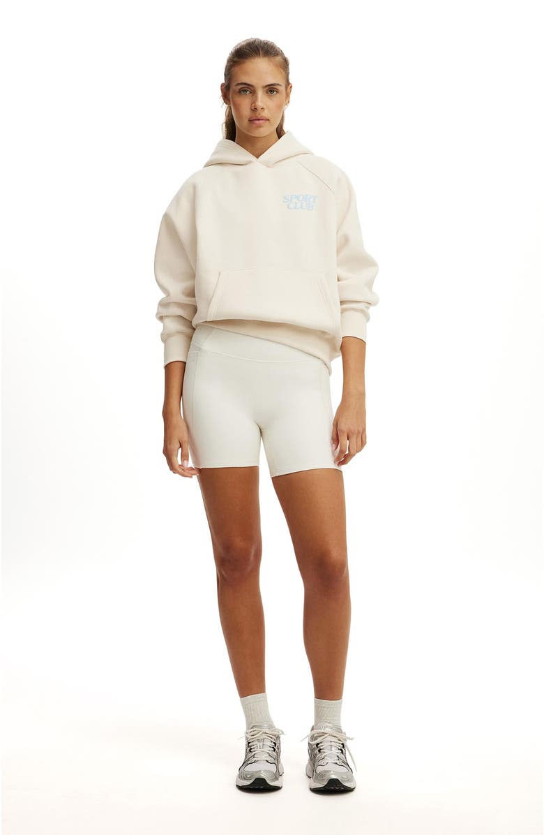 COTTON ON BODY Women's Active Plush Premium Graphic Raglan Hoodie, Alternate, color, Coconut Milk Sport Club