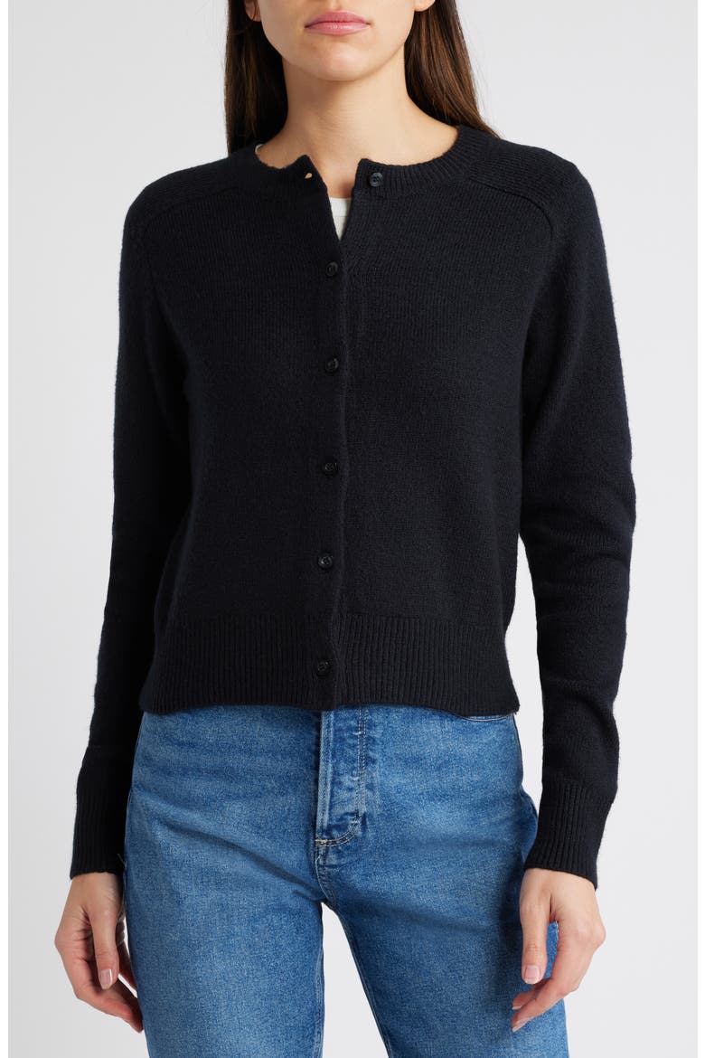 Crewneck Cotton Blend Cardigan, Main, color, BLACK