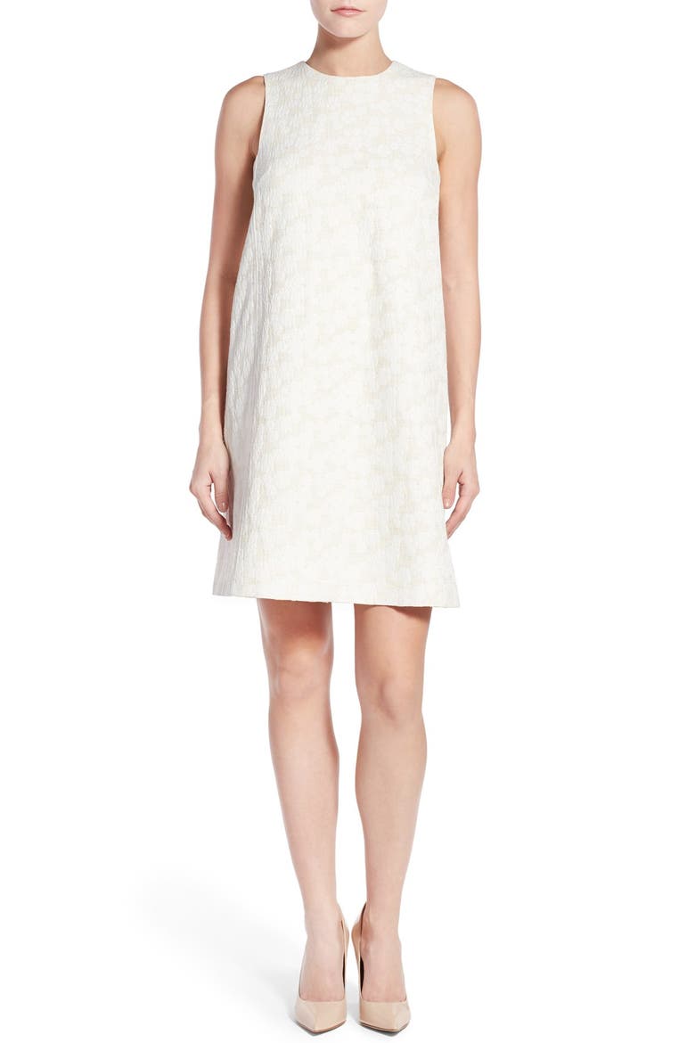 Jacquard Sleeveless Shift Dress, Main, color, IVORY- TAN FREESIA PATTERN