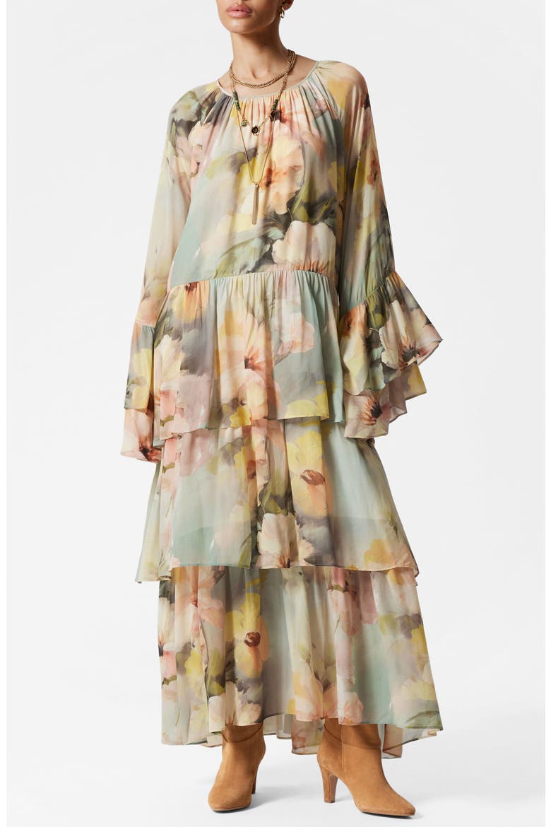 layered ruffle dress other stories & Long Sleeve Tiered Maxi (Women) color filter:White