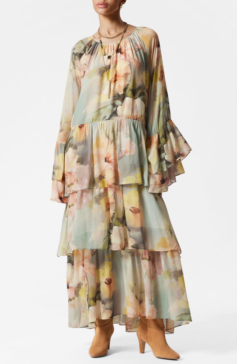 & Other Stories Ruffle Long Sleeve Tiered Maxi Dress, Main, color, Mole Dusty Light