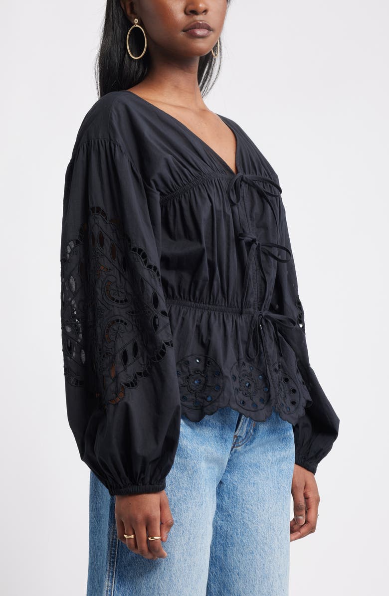 Long Sleeve Cotton Eyelet Top