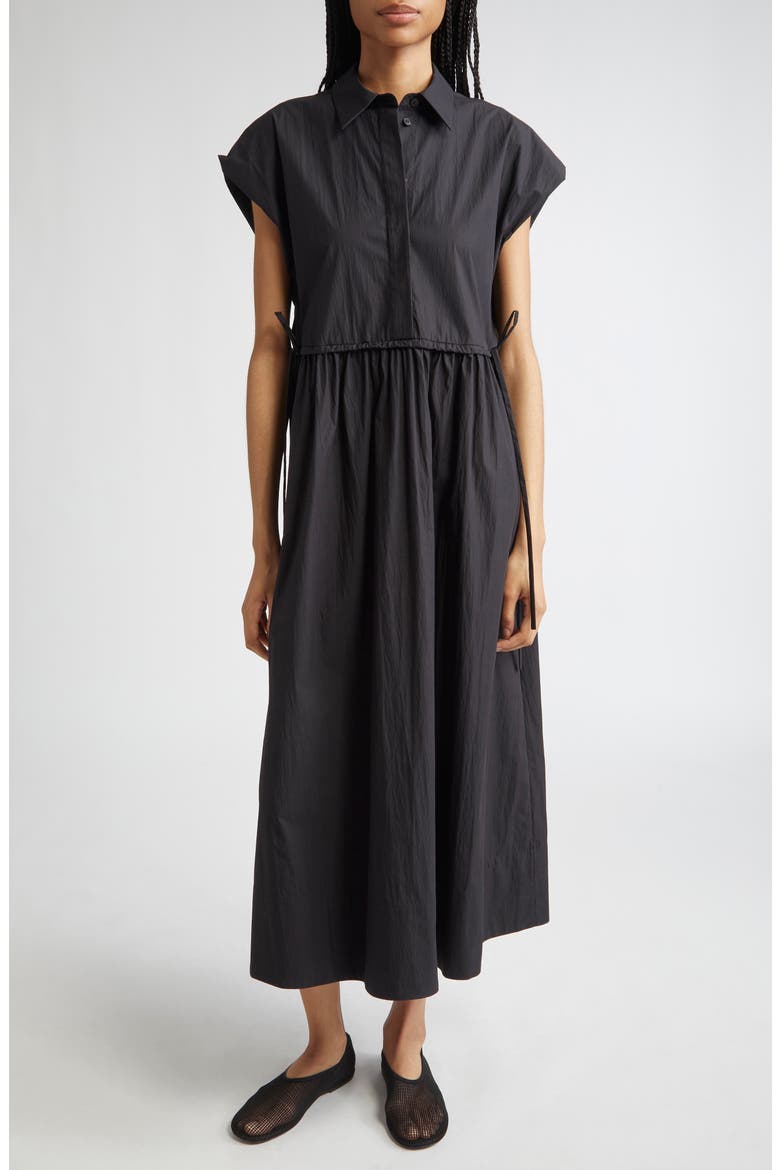 Travel Cotton Gathered Waist Shirtdress, Main, color, BLACK