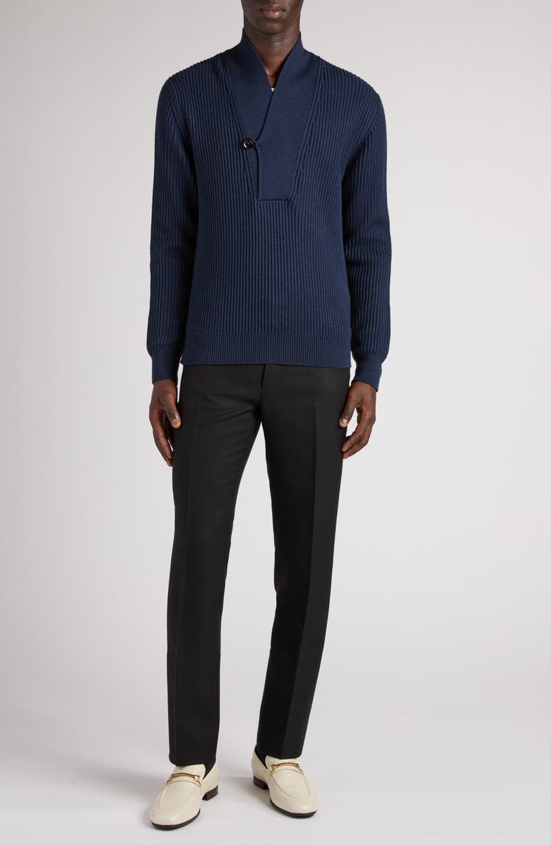 TOM FORD Shawl Collar Merino Wool & Silk Sweater, Alternate, color, Hb806 Space Blue