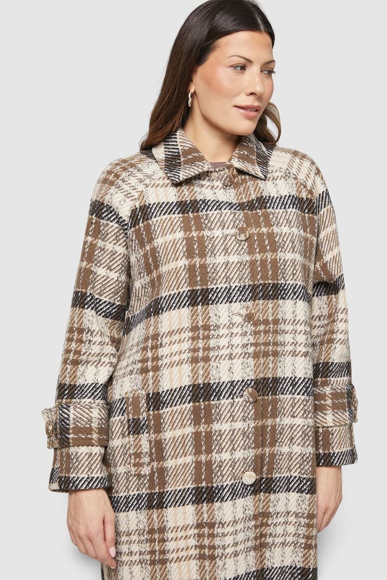 Button Through Check Coat, Alternate, color, Brown