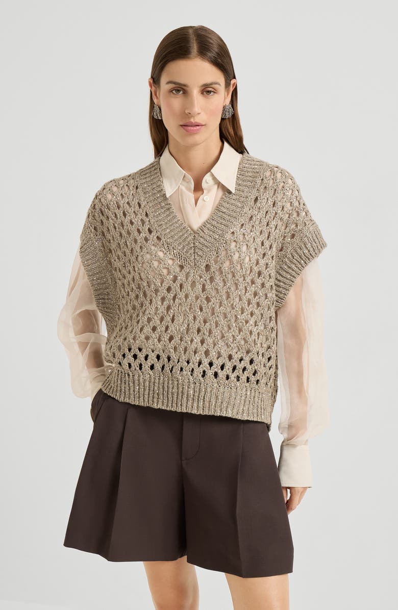 Brunello Cucinelli Dazzling Net sweater, Alternate, color, Warm Beige