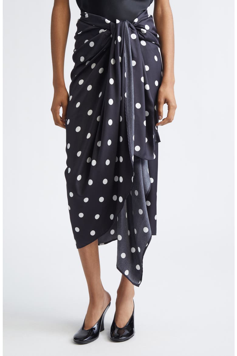 Gentile Polka Dot Draped Silk Skirt, Main, color, BLACK