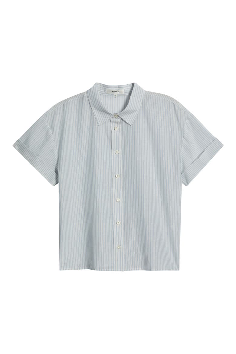 The Boardwalk Stripe Short Sleeve Cotton & Silk Button-Up Shirt, Alternate, color, OCEAN BLUE MULTI