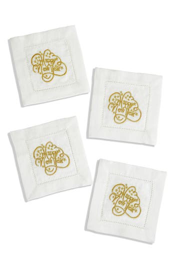 Tiramisu Embroidered Set Of 4 Holiday Cocktail Napkins In White