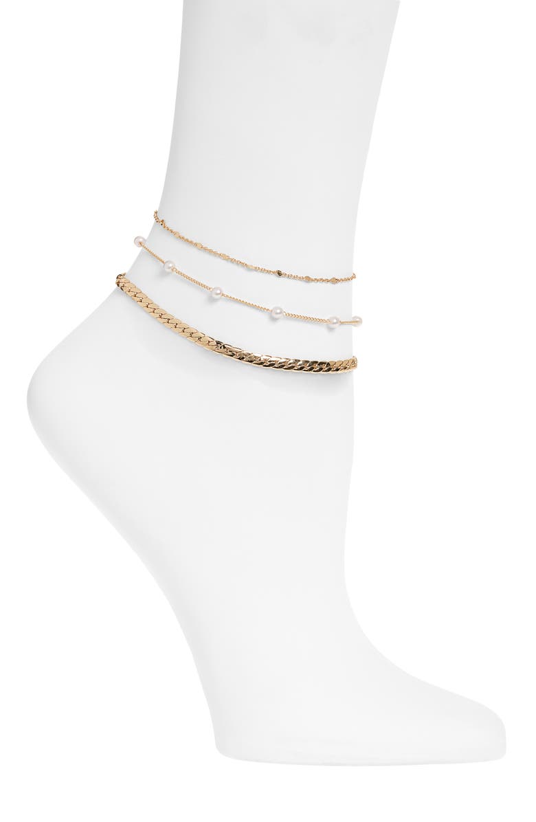 Vince Camuto Set of Three Chain Anklets, Main, color, Gold