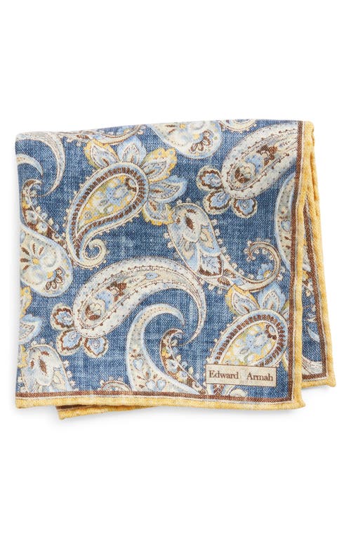 Shop Edward Armah Paisley & Floret Reversible Silk Pocket Square In Denim